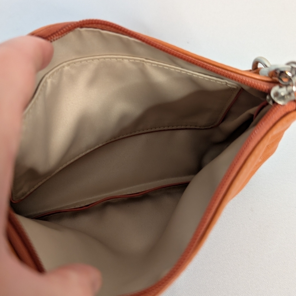 Coach Leather Wristlet Clutch with Hang Tag EUC Tan Orange - Picture 8 of 10